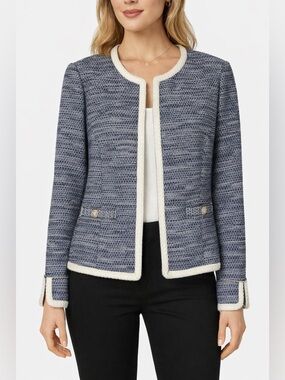 Karl Lagerfeld Paris Tweed Jacket Women’s Size 10 Blue White Bouclé